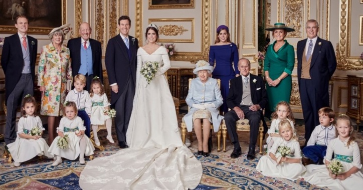 Princess Eugenie's wedding photos show her mother posing with the Queen for the first time in decades. (Photo / Supplied)