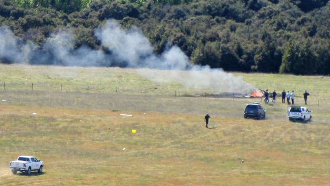 The wreckage of the helicopter which crashed, killing three people. Photo / James Allan