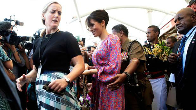 Prince Harry and Meghan arrived at the University of the South Pacific campus in Suva on Wednesday. Photo / AP