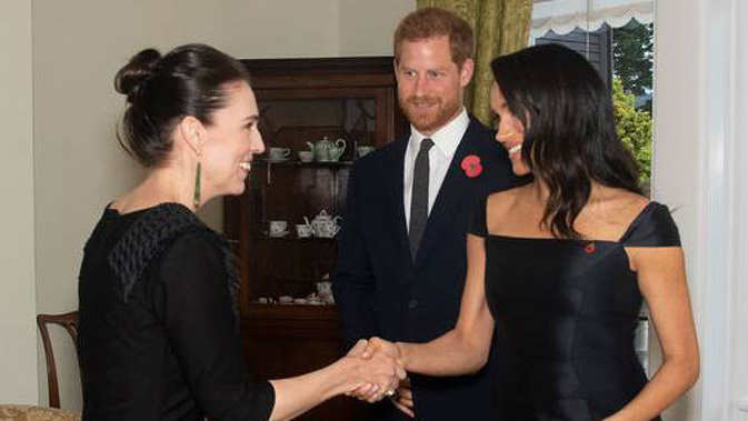 Prince Harry and Meghan Markle meet Prime Minister Jacinda Ardern, Photo / Pool