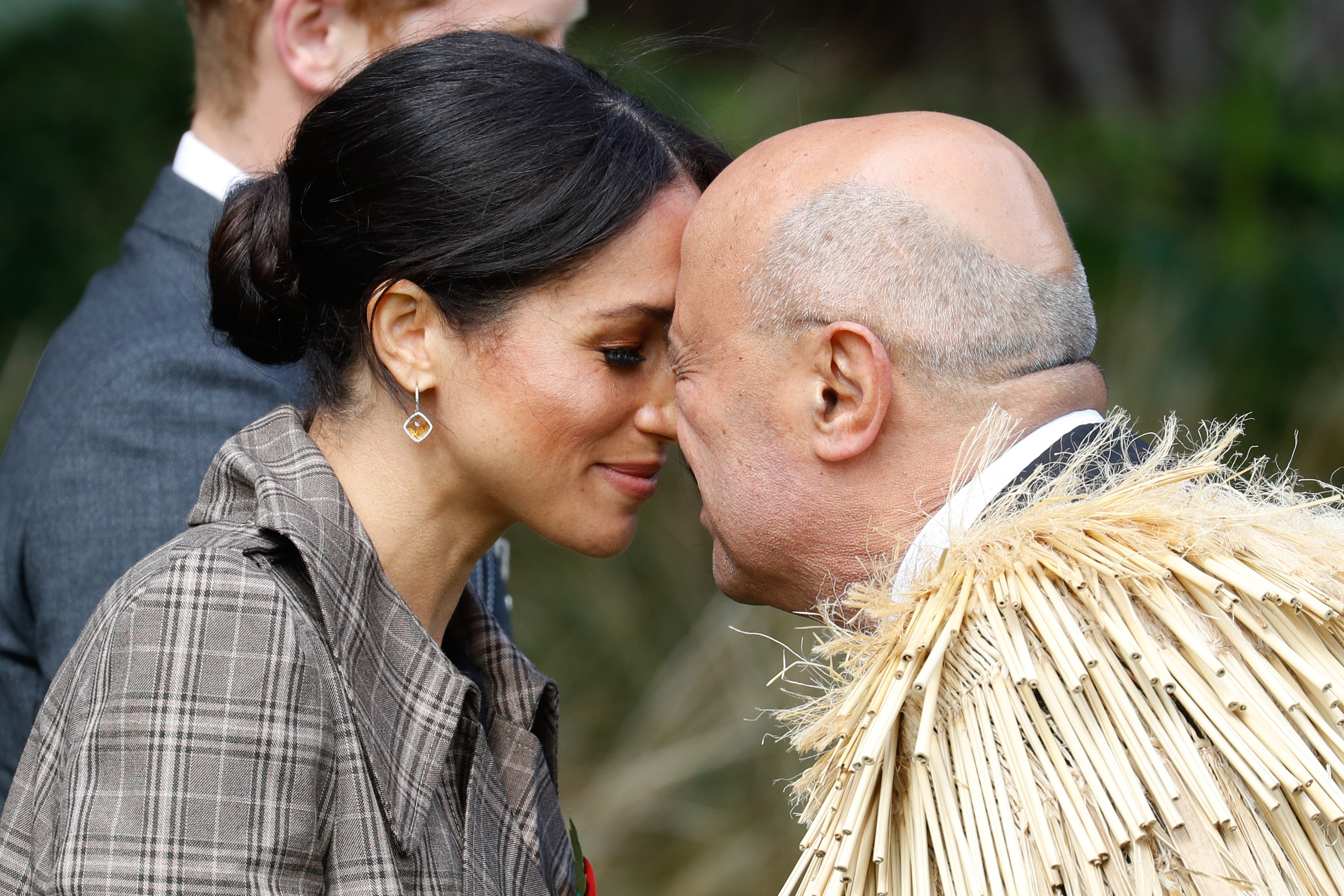Meghan, Duchess of Sussex performing the traditional greeting the 'Hongi' at the Government House on October 28, 2018 in Wellington, New Zealand. Photo / Getty Images