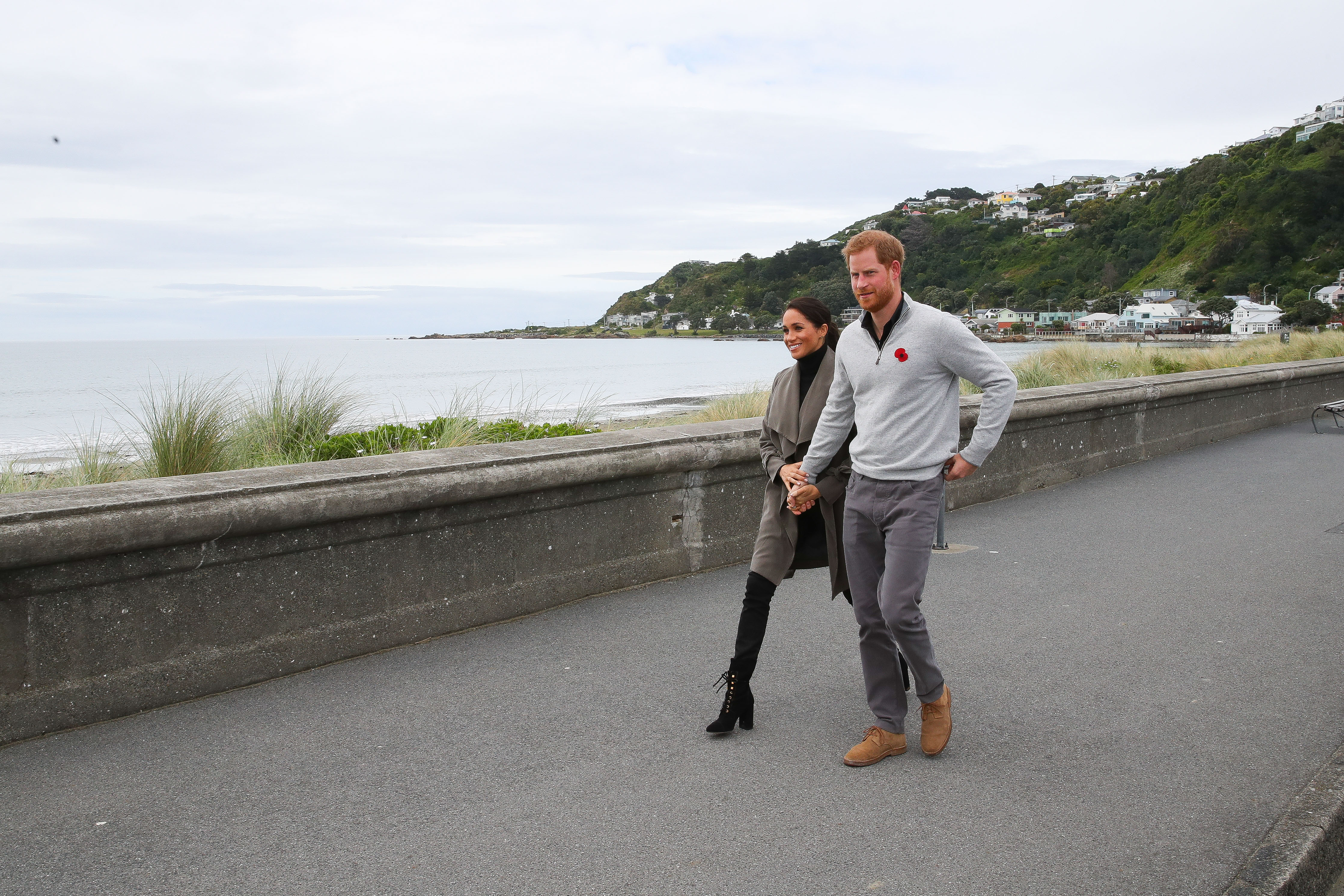 Prince Harry, Duke of Sussex and Meghan, Duchess of Sussex walking along Lyall Bay to visit Maranui Cafe on October 29, 2018 in Wellington, New Zealand. Photo / Getty Images