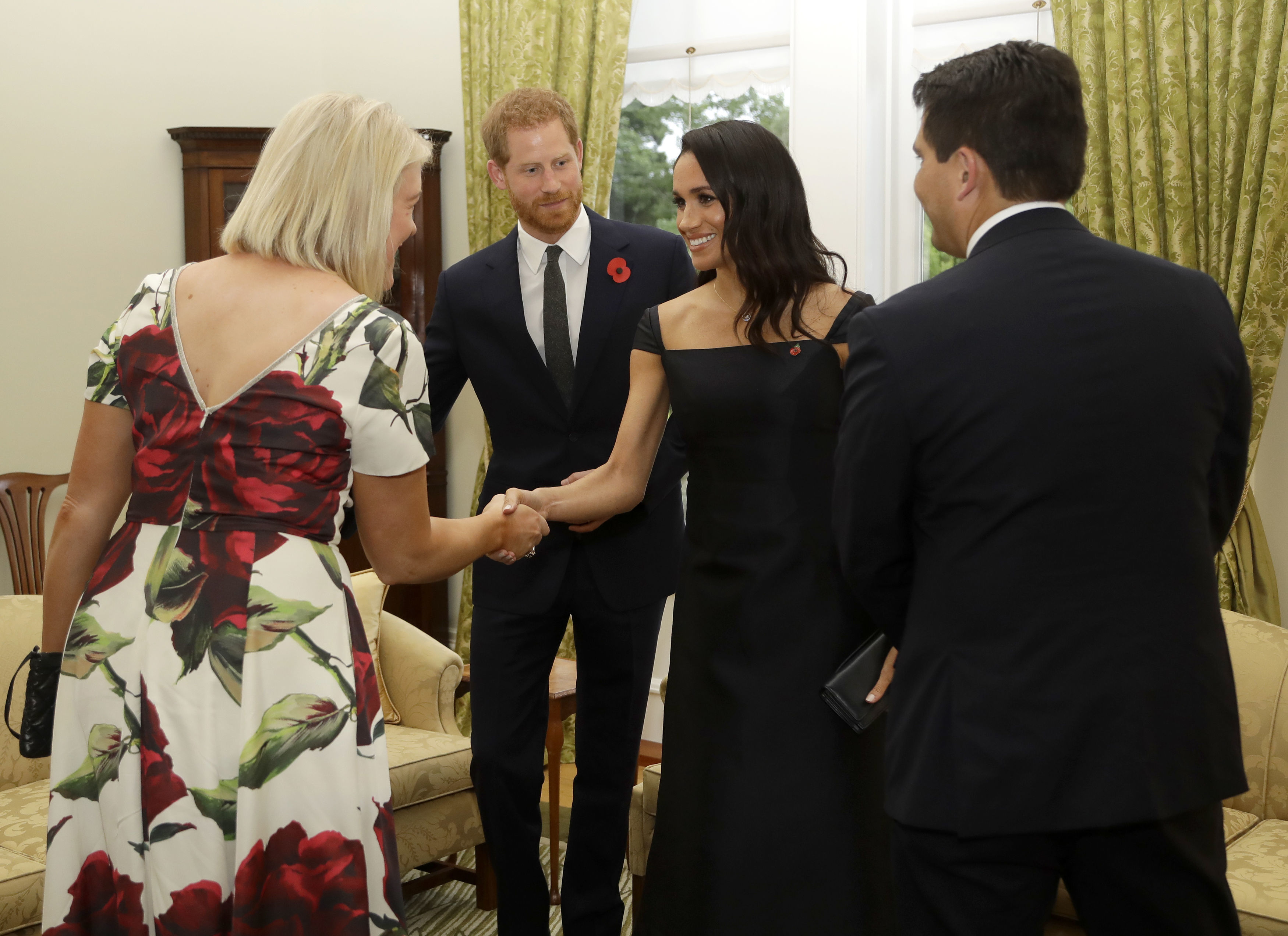 The Duke and Duchess of Sussex meet the Leader of the Opposition Simon Bridges and his wife Natalie, at Government House in Wellington, New Zealand. Photo / Getty Images
