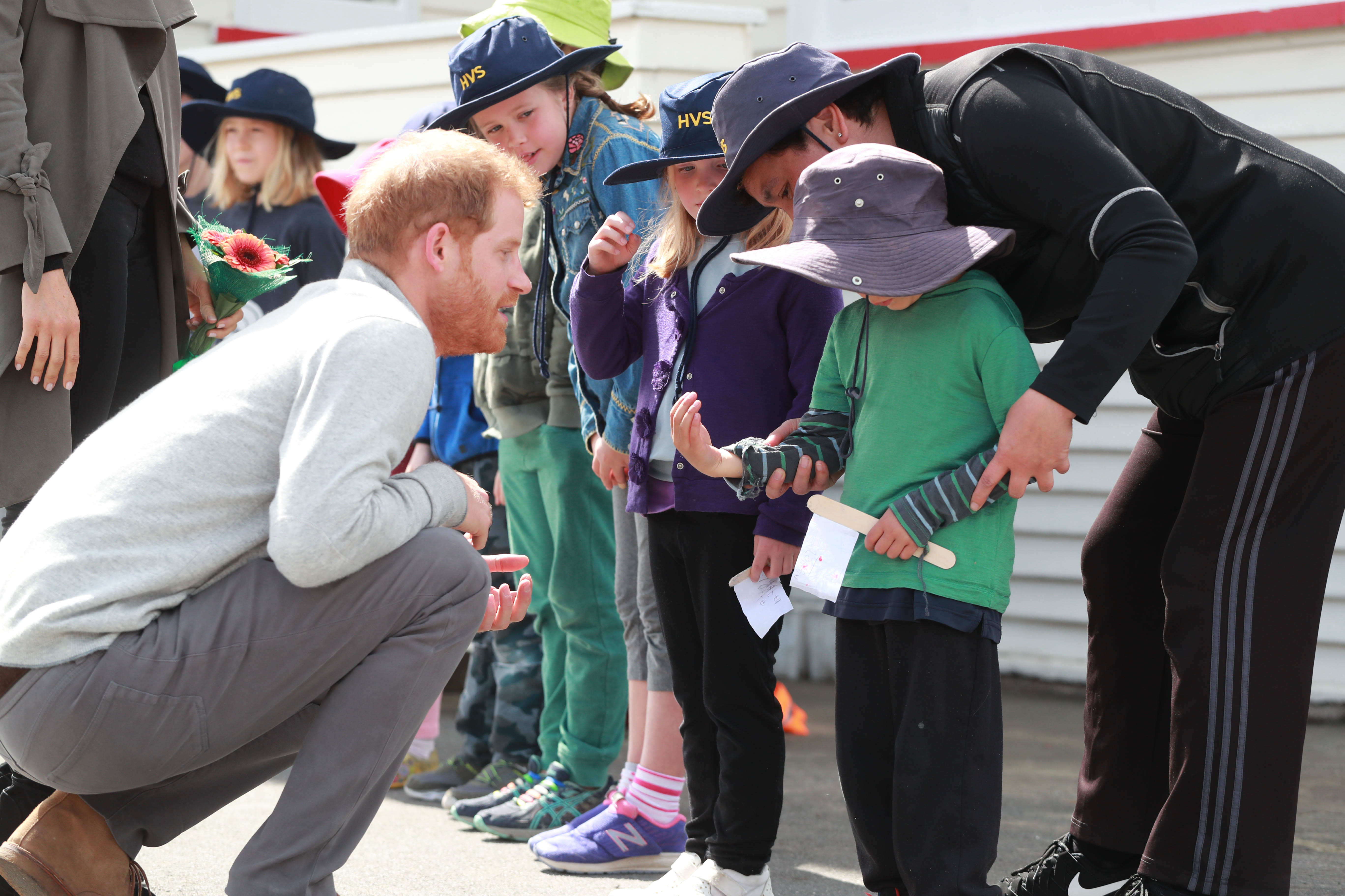 Prince Harry, Duke of Sussex meets children during a visit to Marenui Cafe on October 29, 2018 in Wellington, New Zealand. Photo / Getty Images