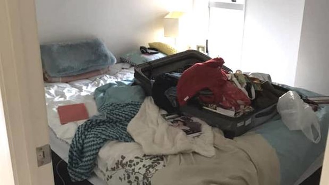 When Helen and Jay arrived at the apartment, the bed was covered in clothes and luggage. Photo / Kennedy News and Media