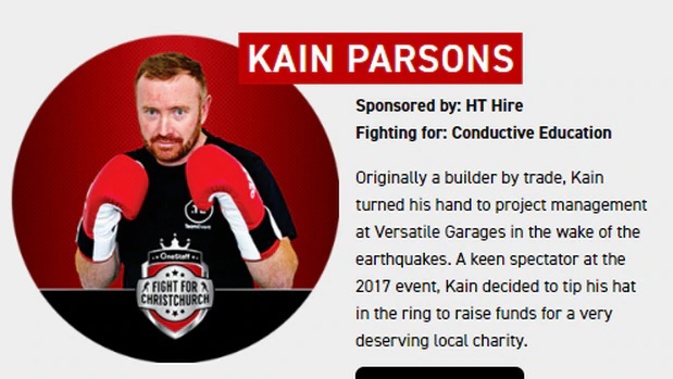 Kain Parson's promotional material on the charity boxing promoter's website. (Photo / Supplied)