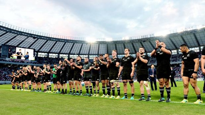 Trevor mallard and Gerry Brownlee attended the All Blacks match in Tokyo. Photo / Tadashi Miyamoto / AFLO