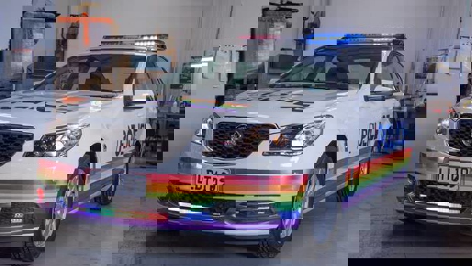 Police painted one police car in Pride colours to celebrate this year's Auckland Pride Festival. (Photo / NZ Police)