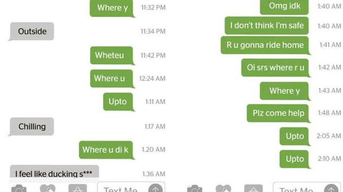 Texts show teen pleading for help throughout.