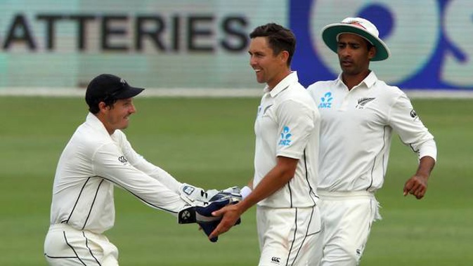 Trent Boult celebrates one of his four wickets against Pakistan. (Photo / Photosport)