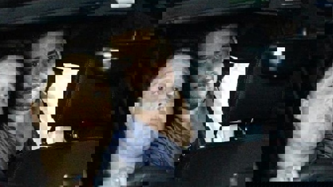 Jarryd Hayne was quickly driven away after being released by police. (Photo / News Corp Australia)