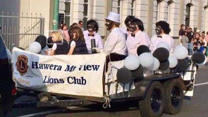The Hawera Lions Club caused controversy by wearing black face in a parade. (Photo / Supplied)