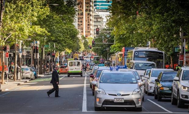Queen St could be freed up for pedestrians, light rail, bikes, buses and essential service vehicles. (Photo / Greg Bowker)