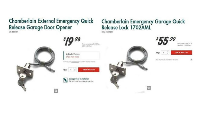 Australians pay $19.98 for a garage door item which costs $55 in New Zealand.