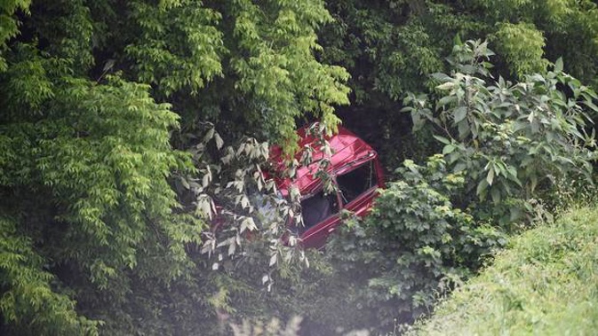 A car which has crashed off SH29 in the Kaimai Range. Photo / George Novak