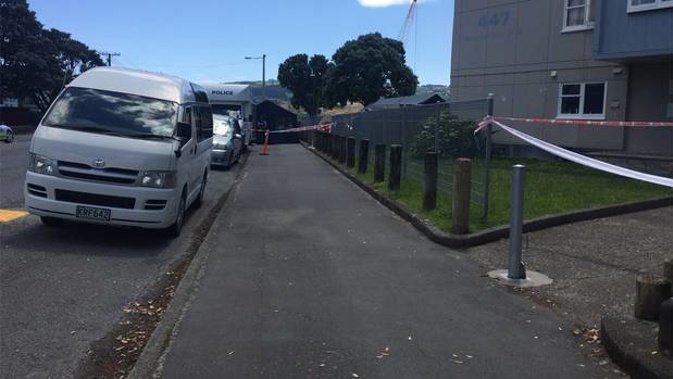 Police were carrying out a scene examination at the block of flats in Petone where the man was killed. Photo / Melissa Nightingale