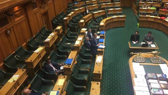 Most National MPs walked out of Parliament after Simon Bridges was ordered to leave during Question Time. Photo / Audrey Young