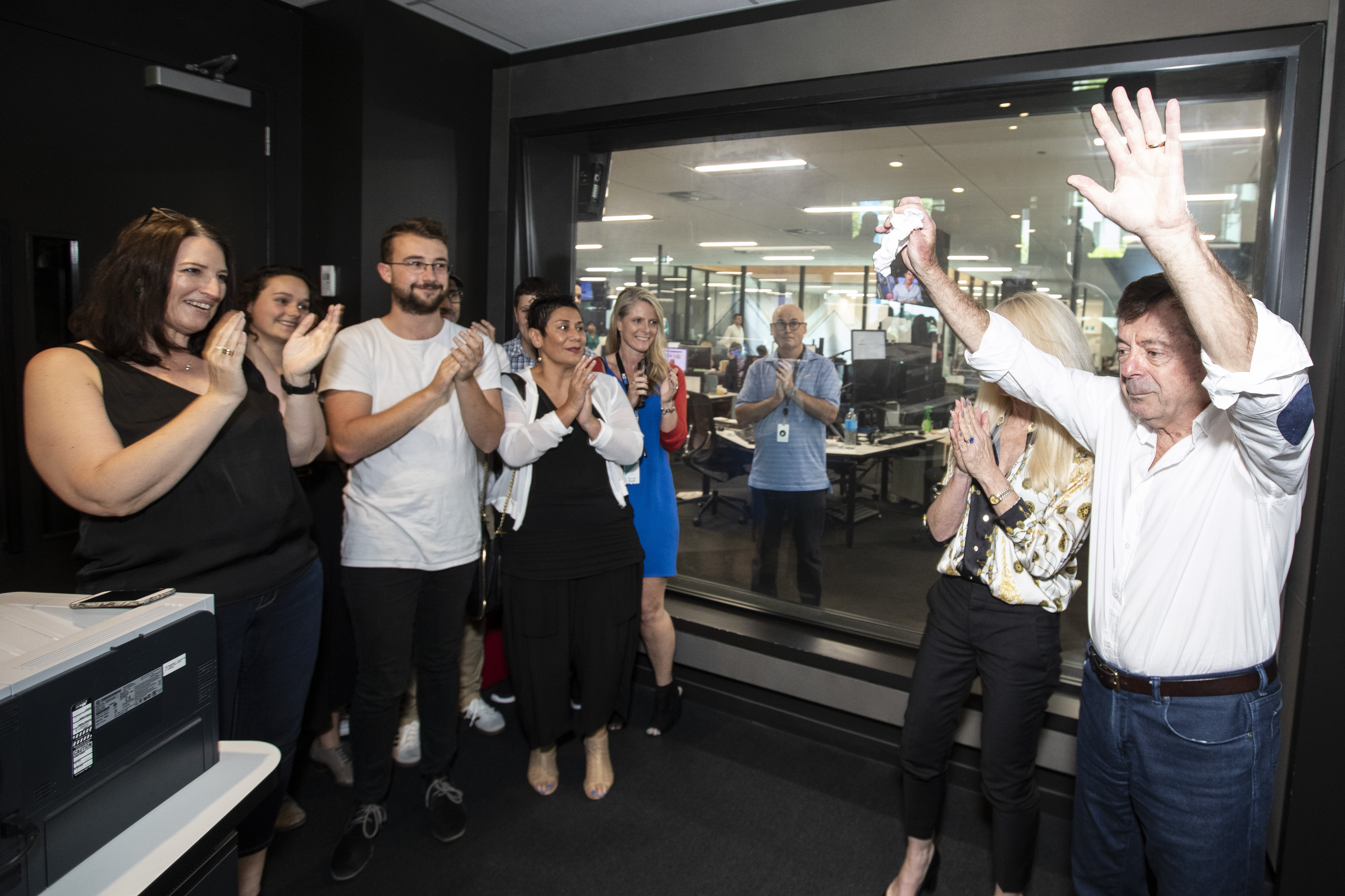 Leighton leaves the studio for the last time. 