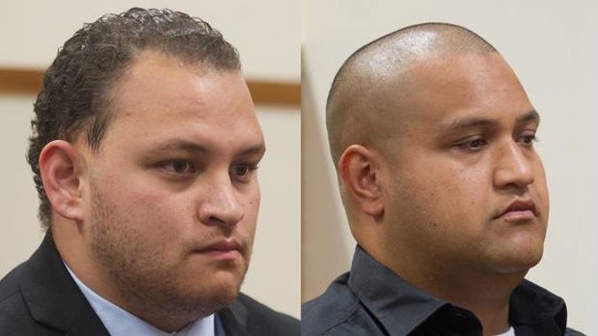 Zen Pulemoana, (left), and Mikaere Hura are sentenced in relation to the deaths of Raymond Fleet and James Fleet in the High Court at Rotorua today. Photo / Ben Fraser