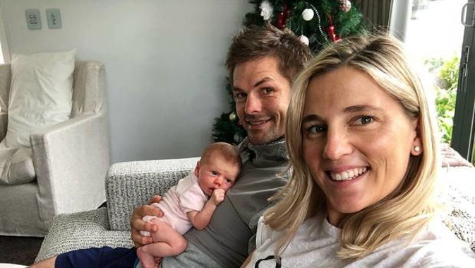 Former All Black captain Richie McCaw is pictured holding his daughter Charlotte. (Photo / Gemma McCaw)