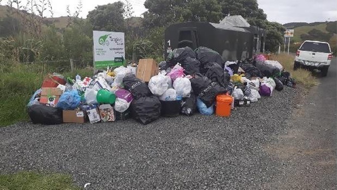 People have piled up refuse at Colville on the Coromandel Peninsula rather than paying $2 to have it squashed. (Photo / Supplied.)