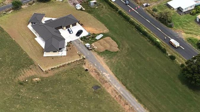 The two-car crash occurred at the intersections of Gun Club and Schlaepfer Rds. Photo / Auckland Rescue Helicopter Trust
