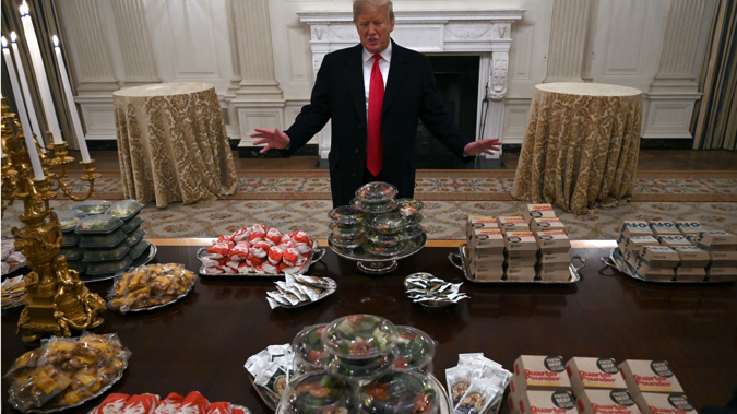 Donald Trump spoke to media as he showcased the fast food buffet. (Photo / AP)