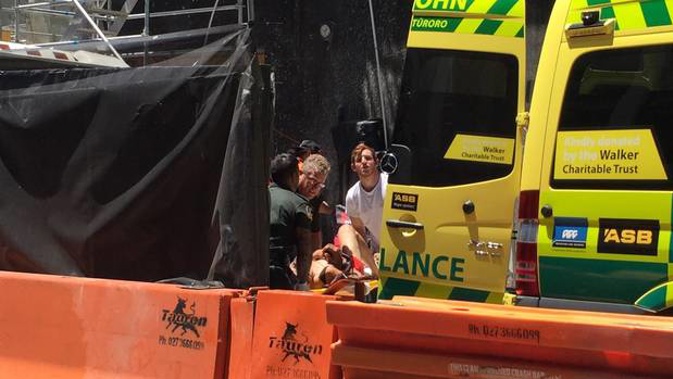 The construction worker was taken to hospital after a worksite accident on Graham St in central Auckland. Photo / Phil Taylor