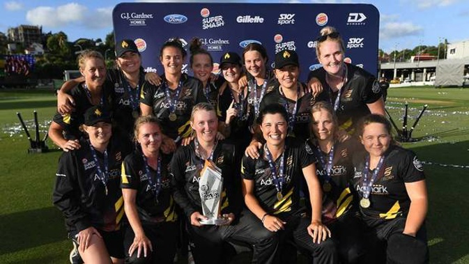 Wellington Blaze players celebrate after winning the women's Super Smash competition. Photosport