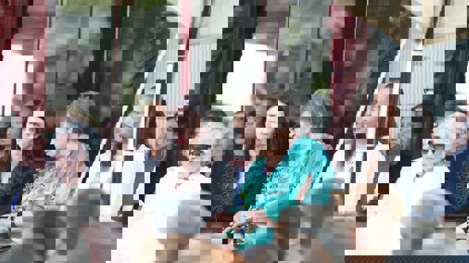 Prime Minister Jacinda Ardern and Naida Glavish at Te Whare Ruanga Marae for the Waitangi Day celebrations. Photo / John Stone