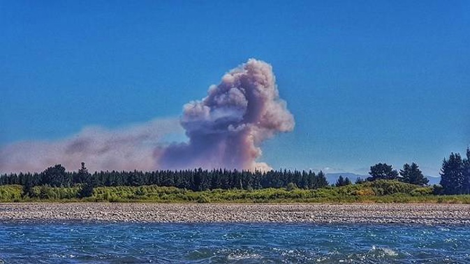 Smoke near Eyrewell forest in Canterbury is thought to be from a controlled burn at a farm. Photo / Facebook