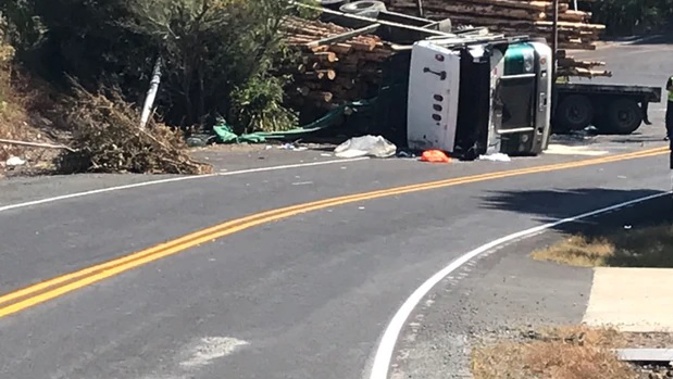 The truck jack-knifed and rolled. (Photo / Supplied)