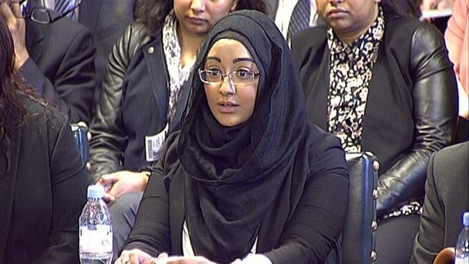  In this photo taken from video, Shamima Begum's sister Sahima Begum attends an evidence session at Parliaments Home Affairs Select Committee in the House of Commons, on three girls who are believed to have travelled to Syria to join Daesh (Islamic State of Iraq and Levant) in London, England on March 10, 2015.  Photo / Getty Images