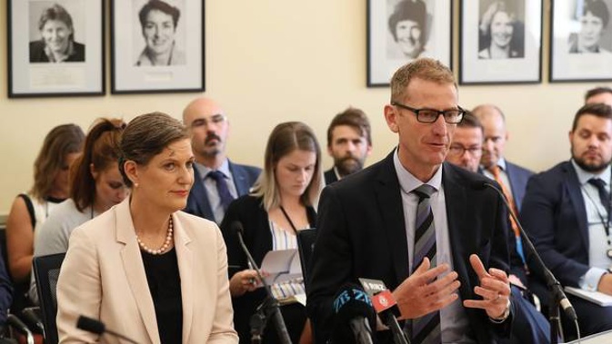 Spy chiefs Rebecca Kitteridge and Andrew Hampton during their appearance at the intelligence and security select committee at Parliament. (Photo / Mark Mitchell)