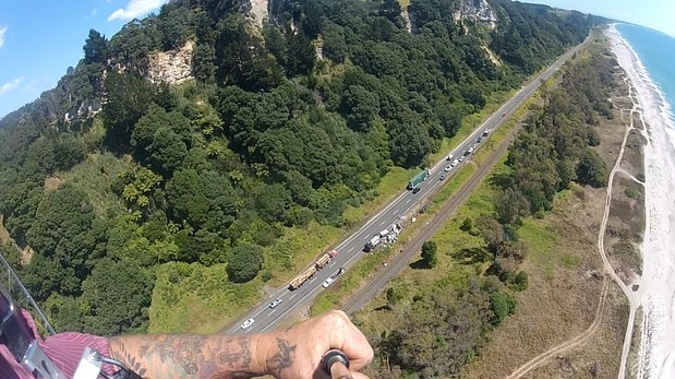 Paraglider pilot Dean Remnant took this photograph over the scene of the horrific Pikowai crash that killed three people. (Photo / Supplied)