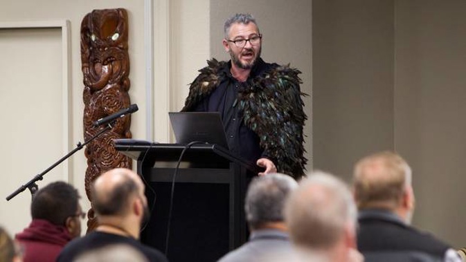 PPTA president Jack Boyle speaking in Rotorua this morning. Photo / Ben Fraser