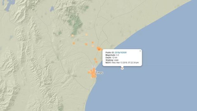 The earthquake struck shortly after 7.20pm. Photo / Geonet