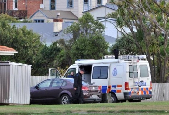 Armed police outside the Dunedin mosque in Clyde St. Photo / Supplied