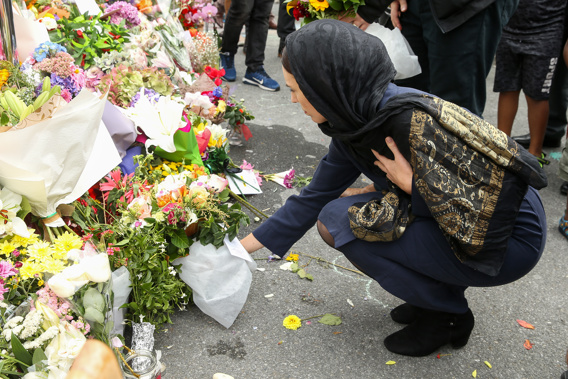 Prime Minister Jacinda Ardern lays a wreath at the Kilbirnie Mosque on March 17, 2019 in Wellington, New Zealand. Photo / Getty Images