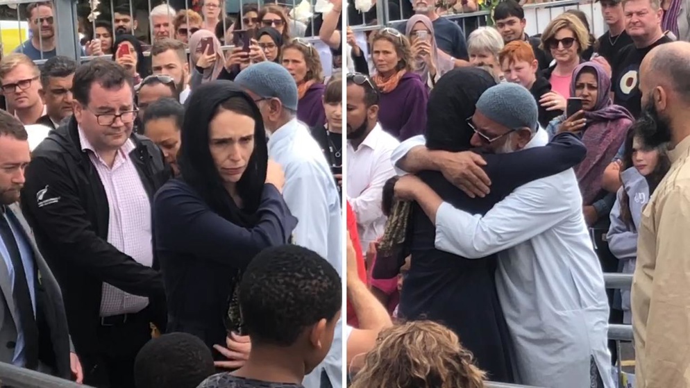 Prime Minister Jacinda Ardern meets mourners following the Christchurch Mosque attacks.