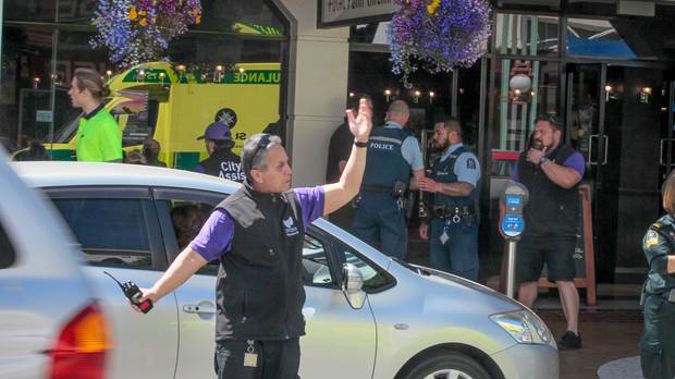 Hastings City Assist help direct traffic on the day a man went berserk on coffee at Focal Point Cinema. Photo / File