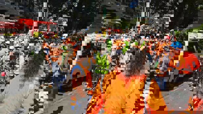 Workers evacuated from the construction site for the NZ International Convention Centre at SkyCity. Photo / Stewart Sowman-Lund