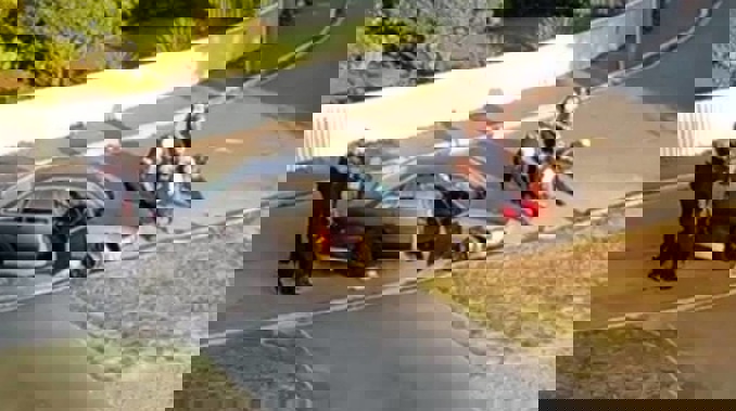 A man is held down by police in Christchurch after the incident. (Photo / Video screengrab)