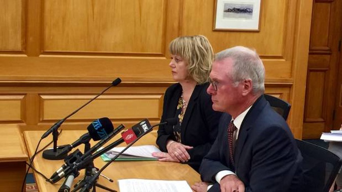 Pharmac chief executive Sarah Fitt and chairman Steve Maharey answer questions about breast cancer drug funding at select committee. (Photo / Lucy Bennett)