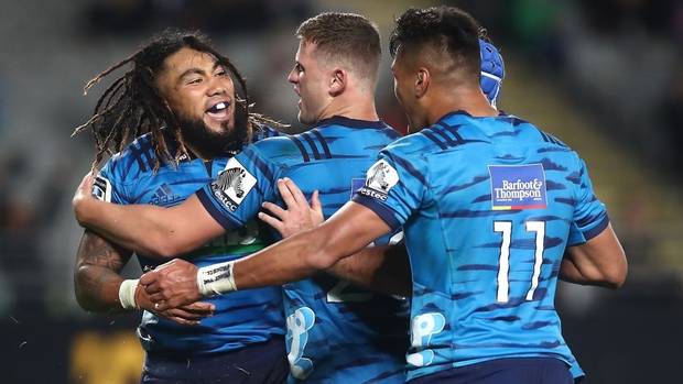 Ma'a Nonu of the Blues celebrates his try against the Waratahs. Photo / Getty