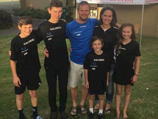 Kevin Hanks, 40, pictured above with his family including wife Robyn, died in a crash at Mangatainoka which also left two of his sons battling serious injuries in hospital. (Photo / Givealittle)