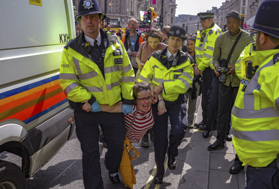 Hundreds of demonstrators have blocked central London sites. Photo / AP