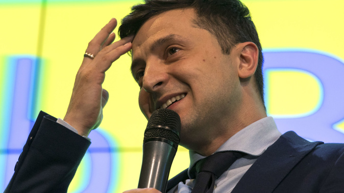 Volodymr Zelenskiy is the favourite to win the election. (Photo / AP)