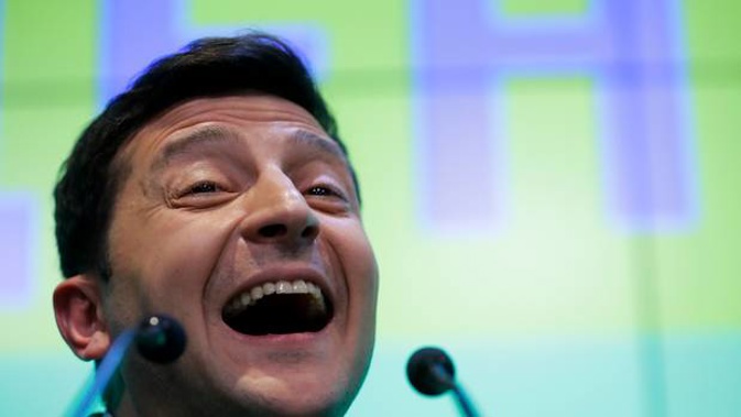 Ukrainian comedian and presidential candidate Volodymyr Zelenskiy after the second round of presidential elections in Kiev. Photos / AP