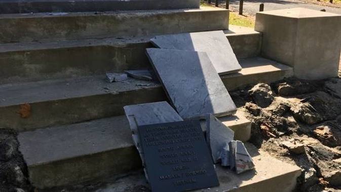 The cenotaphy at Ngaruawahia after being hit by vandals this week. Despite the damage, the Anzac service will continue tomorrow. Photo / WDC